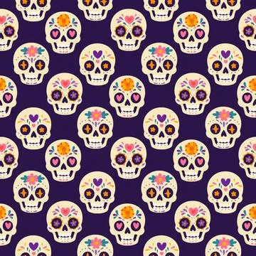 Seamless sugar skull pattern for Day of the Dead designs Stock Illustration