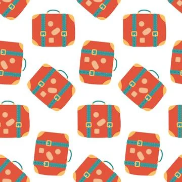 Seamless Suitcase pattern. Red suitcase for travel and business trips tourism Stock Illustration