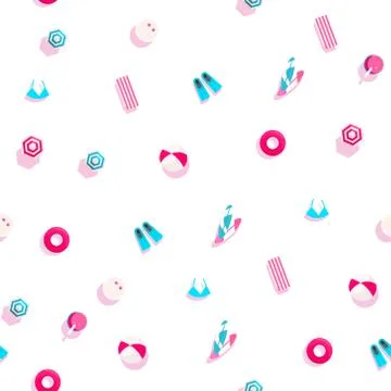 Seamless summer accessories pattern on a blue background top view, flat lay Stockillustratie