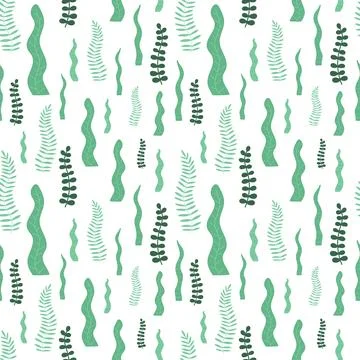 Seamless summer algae pattern. Vector sea illustration for children, holiday, Illustrazione stock