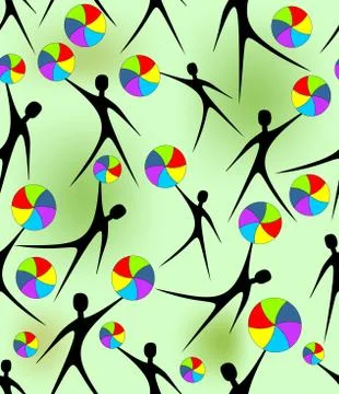 Seamless summer background with figures playing ball Stock Illustration