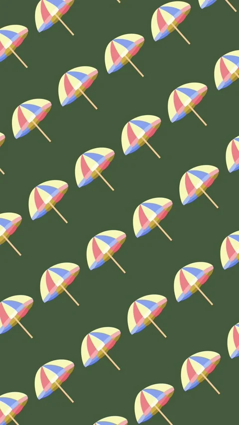 Seamless summer beach umbrella pattern on a green background animation Stock Footage 334238507