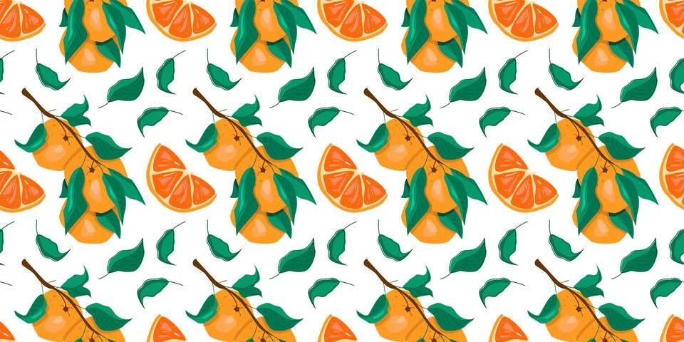 Seamless summer orange fruit pattern Stock Illustration