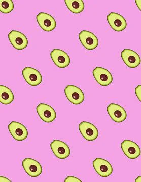 Seamless summer pattern with avocado's slices to pink background Stock Illustration