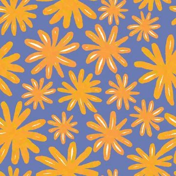 Seamless summer pattern background with doodle flower, greeting card Stock Illustration