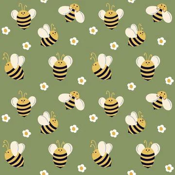 Seamless summer pattern with bees. Honey pattern Stock Illustration