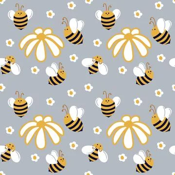 Seamless summer pattern with bees. Honey pattern Stock Illustration
