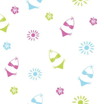 Seamless summer pattern, bikini, sun and flower Stock Illustration