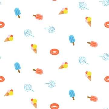 Seamless summer pattern with blue pink color ice cream and water ring shapes Illustrazione stock