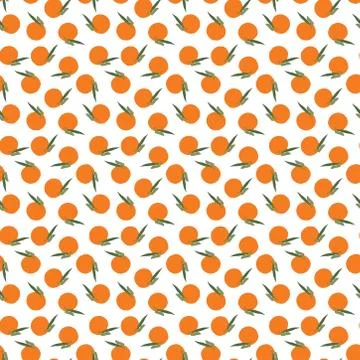 Seamless summer pattern with cartoonish orange fruit and leaves on white back Stock Illustration