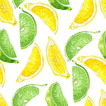 Seamless summer pattern with citrus slices of lemon and lime tree fruits Stock Illustration