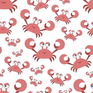 Seamless summer pattern with cute crabs. Vector sea illustration for children Stock Illustration