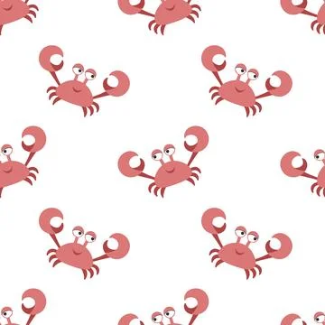 Seamless summer pattern with cute crabs. Vector sea illustration for children Stock Illustration
