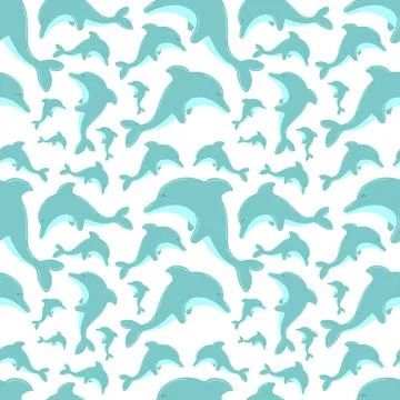 Seamless summer pattern with cute dolphins. Vector sea illustration for child Stock Illustration