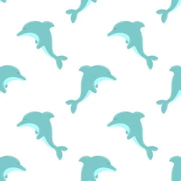 Seamless summer pattern with cute dolphins. Vector sea illustration for child Stock Illustration