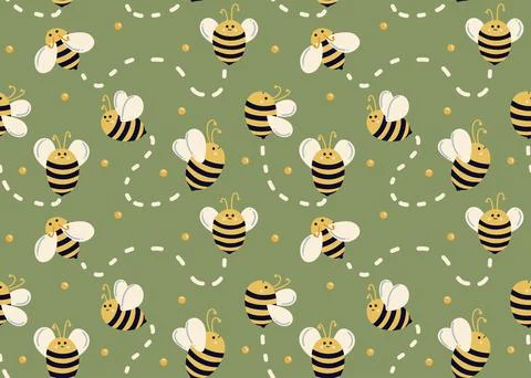 Seamless summer pattern with cute flying bees 库存插图