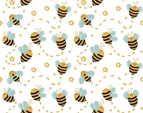 Seamless summer pattern with cute flying bees Stock Illustration