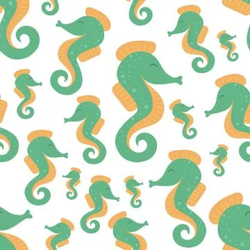 Seamless summer pattern with cute seahorses. Vector sea illustration for chil Stock Illustration
