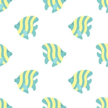 Seamless summer pattern with cute stripes fishes. Vector sea illustration for Stock Illustration