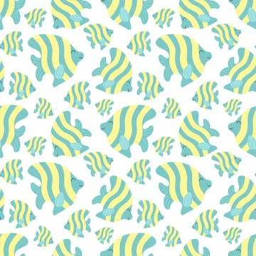 Seamless summer pattern with cute stripes fishes. Vector sea illustration for Stock Illustration