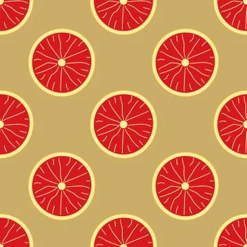 Seamless summer pattern with grapefruit on brown background. Stock Illustration