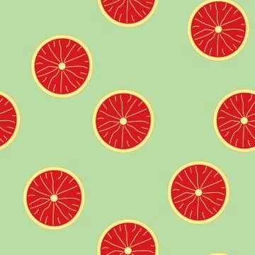 Seamless summer pattern with grapefruit on soft green background. Stock Illustration