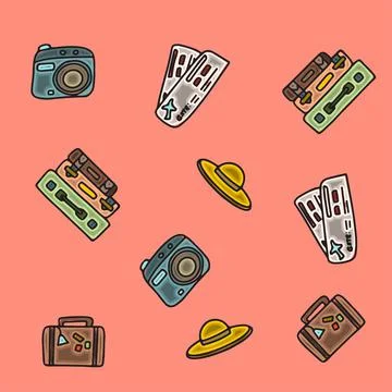 Seamless summer pattern. Hand draw accessories for beach holidays by the sea Stock Illustration