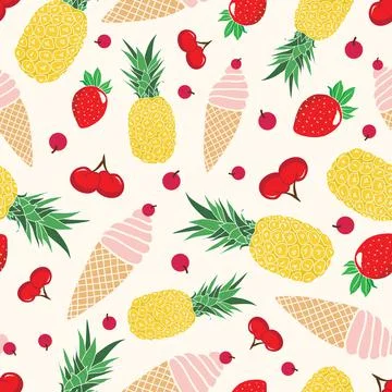 Seamless summer pattern with ice cream and fruits Stock Illustration