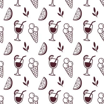 Seamless Summer Pattern with Ice Cream, Citrus Slices and Cocktails in Stock Illustration
