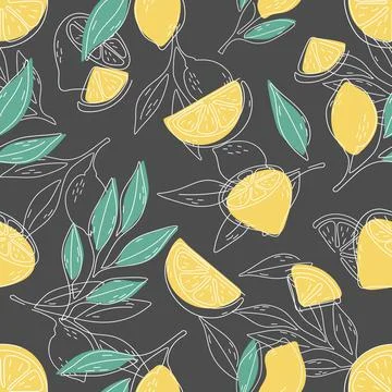 Seamless summer pattern with lemons and leaves. Stock Illustration