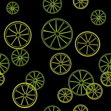 Seamless summer pattern. Line print of slices of green lime and yellow lemon  Stock Illustration