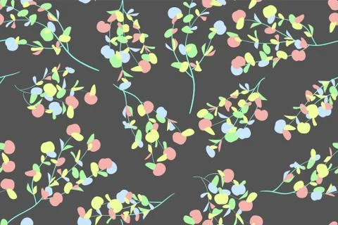 Seamless Summer Pattern in Pastel Color Design. Vector Eucalyptus Leaves. Bea Stock Illustration
