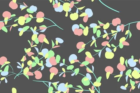 Seamless Summer Pattern in Pastel Color Design. Vector Eucalyptus Leaves. Bea Stock Illustration