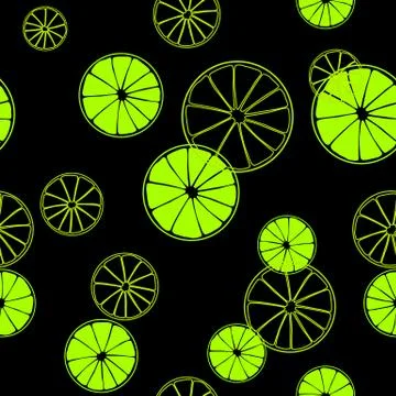 Seamless summer pattern. Print of slices of green lime on black background. C Stock Illustration
