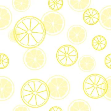 Seamless summer pattern. Print of slices of yellow lemon on white background. Stock Illustration