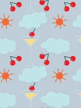 Seamless summer pattern in trendy colors with summer elements. Background Illustrazione stock