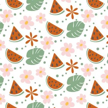 Seamless summer pattern in trendy muted hues with hand drawn summer elements and Stock Illustration