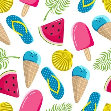 Seamless summer pattern with watermelon ice cream on a white background for p Stock Illustration