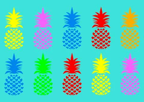 Seamless summer pineapple fruit with vivid fashion colors tropical pattern Stock Illustration