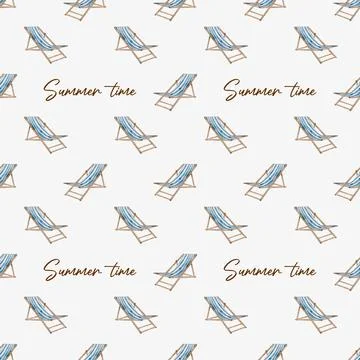 Seamless summer time pattern featuring deck chairs and a refreshing design .. Stock Photos