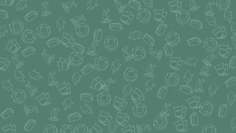 Seamless summer vacation pattern background with beach icons sailboats life.. Vídeo Stock 335013829