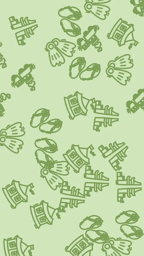 Seamless summer vacation pattern with beach icons on light green background Video stock 347011604