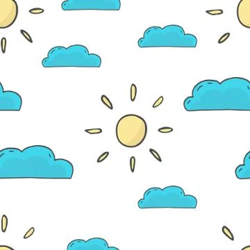 Seamless sun and clouds pattern vector illustration Stockillustratie