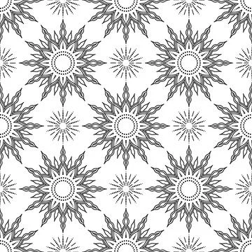 Seamless  sun pattern on a white background, featuring intricate rays and d.. Stock Illustration
