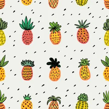 Seamless sunny pineapple pattern. Decorative Pinapple with different textures Stock Illustration