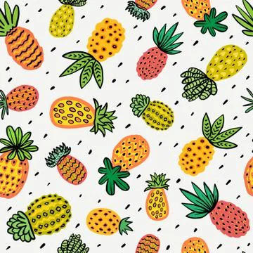 Seamless sunny pineapple pattern. Decorative Pinapple with different textures Stock Illustration