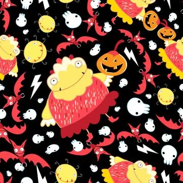 Seamless super pattern with monsters and bats for Halloween. Illustrazione stock