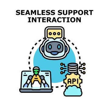 Seamless support interaction concept using ai chatbot technology Illustrazione stock