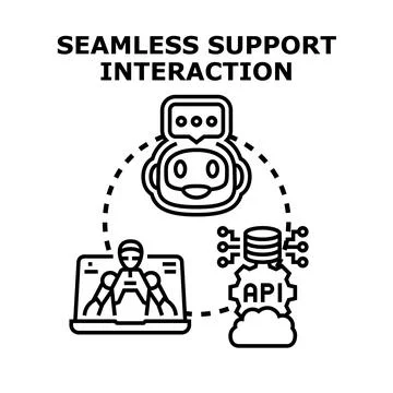 Seamless support interaction concept using ai chatbot technology Illustrazione stock