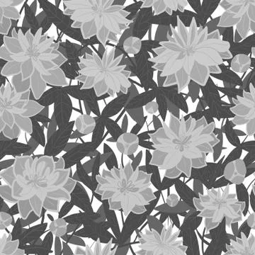 Seamless surface floral night pattern of grey silver flowers and dark leaves Stock Illustration